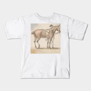 A Man and a Saddled Horse by Paul Sandby Kids T-Shirt